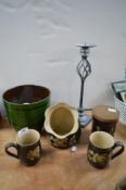 Vintage Denby Pottery Mugs, plus a Planter and a Candlestick