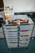 Stainless Steel Framed Fifteen Drawer Storage Trolley Containing Lego plus Book and Components Tray