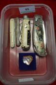 Vintage Penknives and Enamel Badge