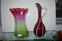 Large Coloured Glass Vase and Ewer