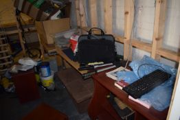 *Assorted Household and Domestic Items Including 3x Home Office Desks, Upholstered Faux Suede