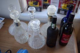*5x Glass Decanters, Bottle of Port, Part Bottle of Sherry, etc.