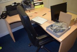 *L-Shape Desk with Lefthand Return in Light Beech Finish, and an Office Chair