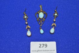 Gold Plated Silver Pendant and Earrings with Opals