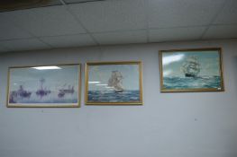 3x Framed Prints of Galleons and Ships
