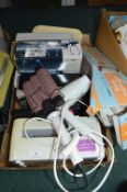 Box of Electricals Including Curling Tongs Hair Dryers, Body Massagers, etc.