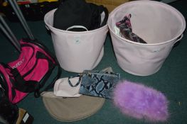 2x Tubs of Assorted Bags, Slazenger Holdall, etc.