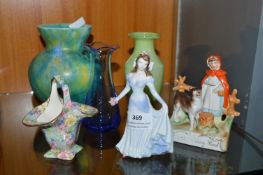Pottery and Glassware Ornaments Including Small Coalport Figure