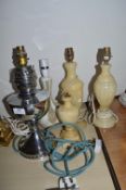 Assorted Table Lamps Including an Electrified Oil Lamp