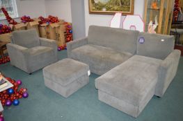 Grey Fabric Sofa Bed with Storage, Matching Chair,