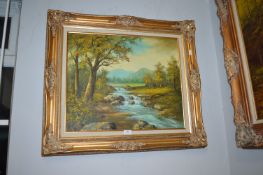 Oil on Canvas Riverside Scene by Talste
