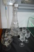 Cut Glass Decanter and Assorted Glasses