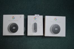 *2x Google Nest Learning Thermostats, and 1x Video Doorbell