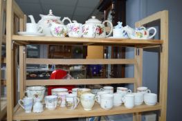 2x Shelves of Assorted Cups, Teapots, etc.