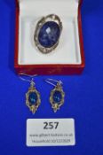 Sterling Silver Ring and Pair of Drop Earrings Set with Lapis Lazuli