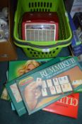 Basket of Various Boardgames, and a Vintage Dynatron Radio