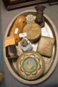 Tray of Collectibles Including Tins