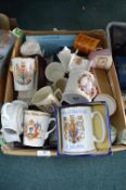 Box of Royalty Memorabilia Mugs, etc.