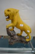 Carved Wooden Painted Mountain Lion