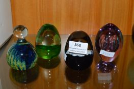 4x Glass Paperweights Including Caithness