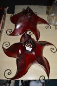 Pair of Red Leather Moroccan Henna Ceiling Lights