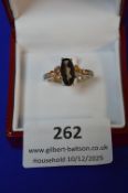 Sterling Silver Ring Set with Smokey Quartz & Yellow Sapphires (has certificate of authenticity)