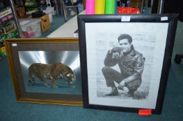 Elvis Presley Framed Photograph and a Tiger Print