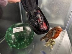 Goebel Robin, Visage Electric Shaver, and Large Glass Paperweight