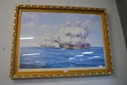 Gilt Framed Print of Galleons at Sea