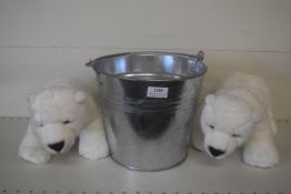 *Metal Bucket and 2x Hamley’s Polar Bear Teddys (salvage)