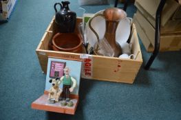 Crate Containing Copperware, Wallace & Gromit Display, Table Mats, etc.