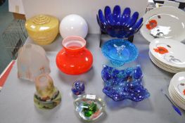 Assorted Coloured Glass Including Paperweights, Bowls, etc.
