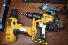 3x Assorted Drills Including Dewalt and Erbauer