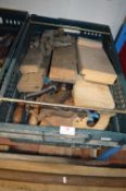 Box of Assorted Saws, Wood, Vices, etc.