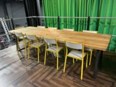 Metal framed oak table