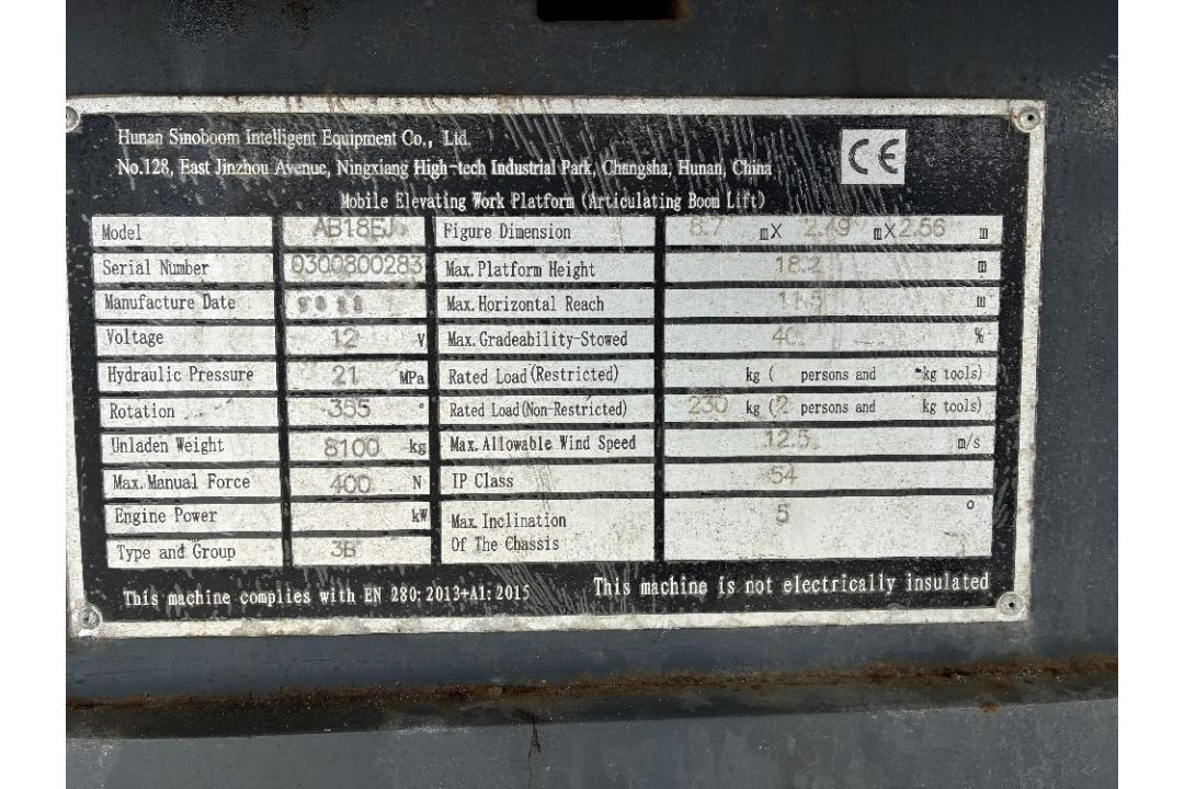 Sinoboom AB18EJ 20mtr Electric Boom - Image 17 of 17
