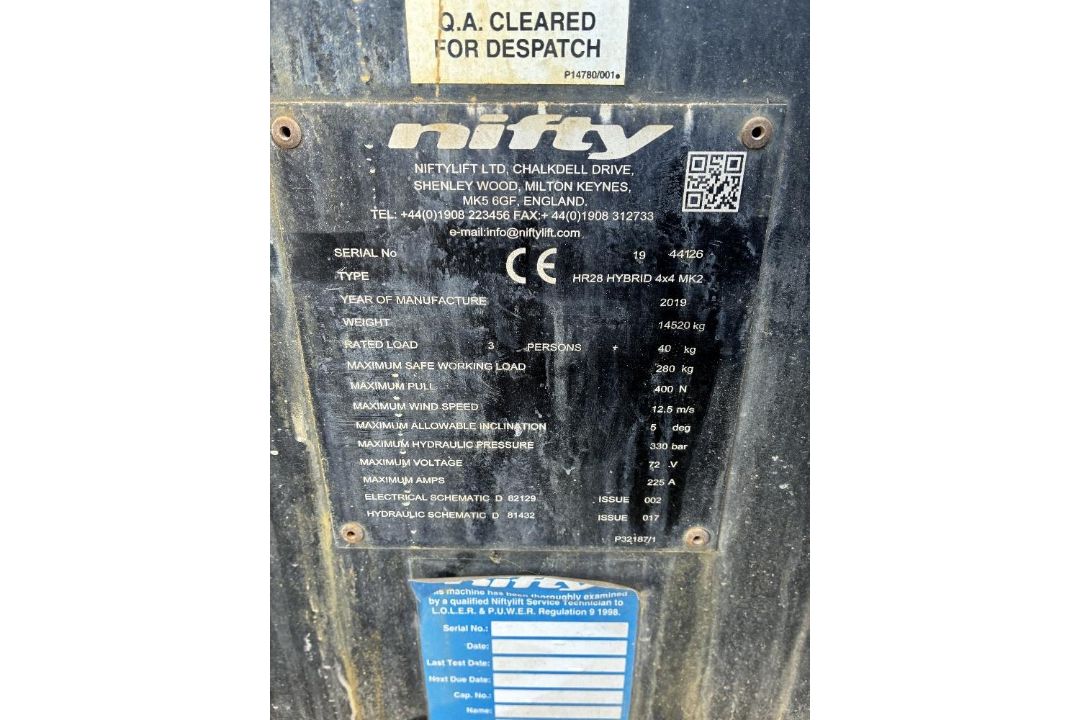 Niftylift HR28 Hybrid 4x4 28mtr Multi-Power Articulating Boom - Image 21 of 21