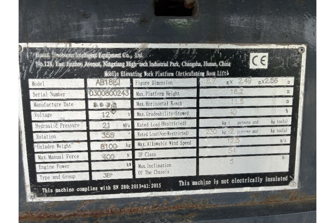 Sinoboom AB18EJ 20mtr Articulating Electric Boom - Image 22 of 25