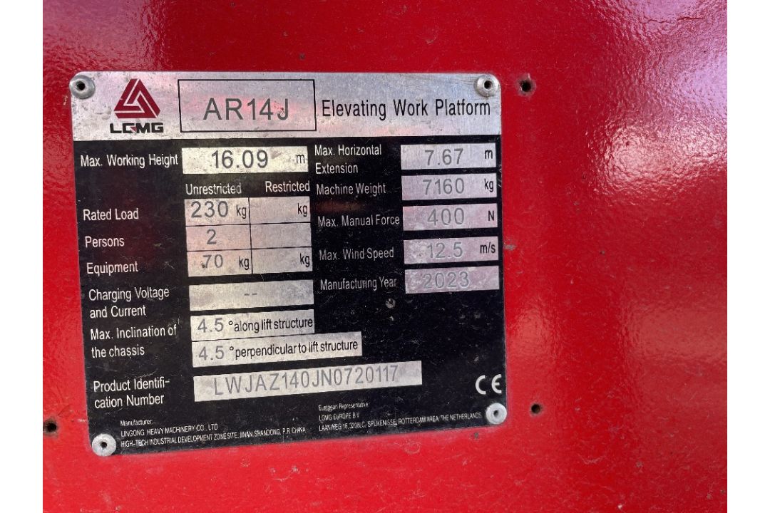 LGMG AR14J 15mtr Diesel Articulating Boom - Image 14 of 17