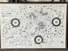 A framed and glazed printed wreck chart of the Scilly Isles