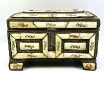 A decorative bone and gilt metal mounted table casket