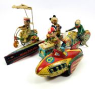 A collection of six clockwork tinplate toys to include Rocket Racer