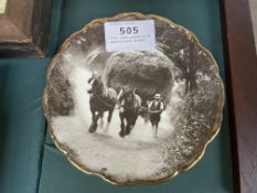 Four china plates with agricultural scenes