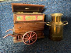 Miniature barrel organ cigarette music box with a miniature brass churn