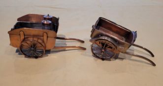 Copper models of a governess cart and a milk cart made in Birmingham