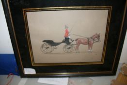 Watercolour of a man driving a sociable signed PB, 19x22