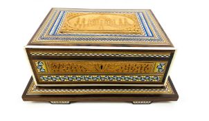A large Indian hardwood table box with decorative carved and inlaid decoration throughout