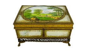 An early 20th century decorative gilt metal and mother of pearl mounted table casket