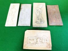 A 19th century carved Limestone plaque by C.F Becker; together with four other plaques