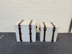 Two fabric and leather bound interior trunks